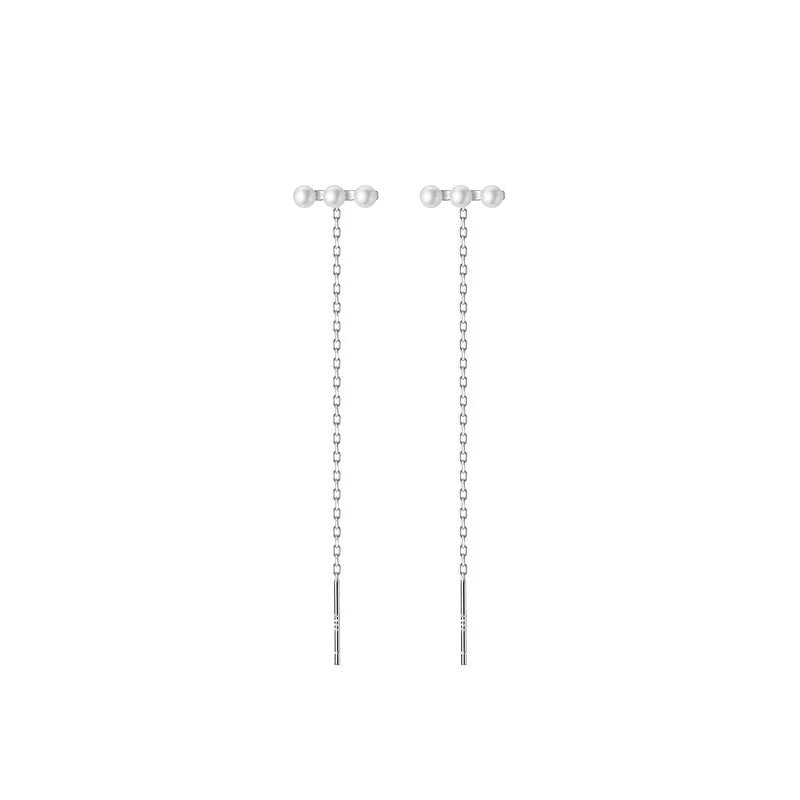 925 Silver Pearl Tassel Long Ear Line Women Earrings