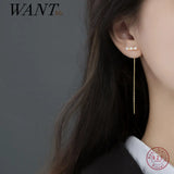 925 Silver Pearl Tassel Long Ear Line Women Earrings