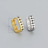 925 Silver Checkerboard Enamel Hoop Earrings for Women Punk Party Jewelry