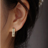925 Silver Checkerboard Enamel Hoop Earrings for Women Punk Party Jewelry