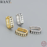 925 Silver Checkerboard Enamel Hoop Earrings for Women Punk Party Jewelry