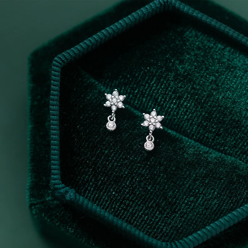 925 Silver Flower Zircon Spiral Stud Earrings for Women