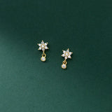 925 Silver Flower Zircon Spiral Stud Earrings for Women