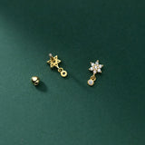 925 Silver Flower Zircon Spiral Stud Earrings for Women