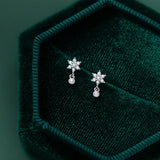 925 Silver Flower Zircon Spiral Stud Earrings for Women