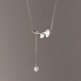925 Silver Ginkgo Leaf Pendant Necklace for Women