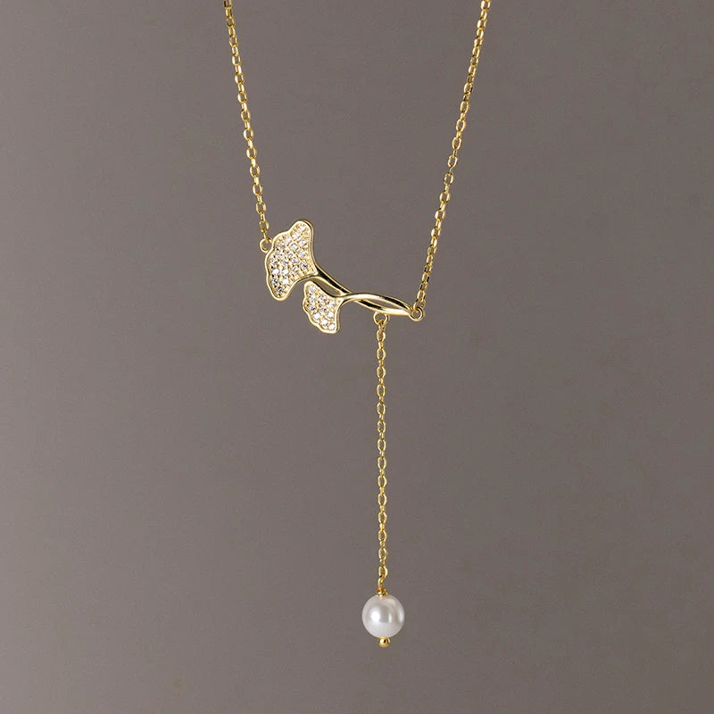 925 Silver Ginkgo Leaf Pendant Necklace for Women