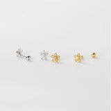 925 Silver Romantic Flower Rotating Mini Stud Earrings for Women