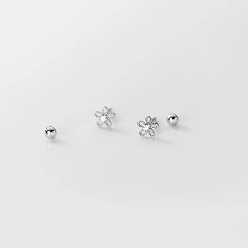 925 Silver Romantic Flower Rotating Mini Stud Earrings for Women
