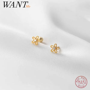 925 Silver Romantic Flower Rotating Mini Stud Earrings for Women