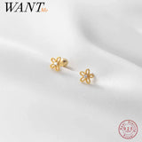 925 Silver Romantic Flower Rotating Mini Stud Earrings for Women