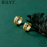 925 Silver CZ Zircon Leaf Hoop Earrings Romantic Wedding Jewelry