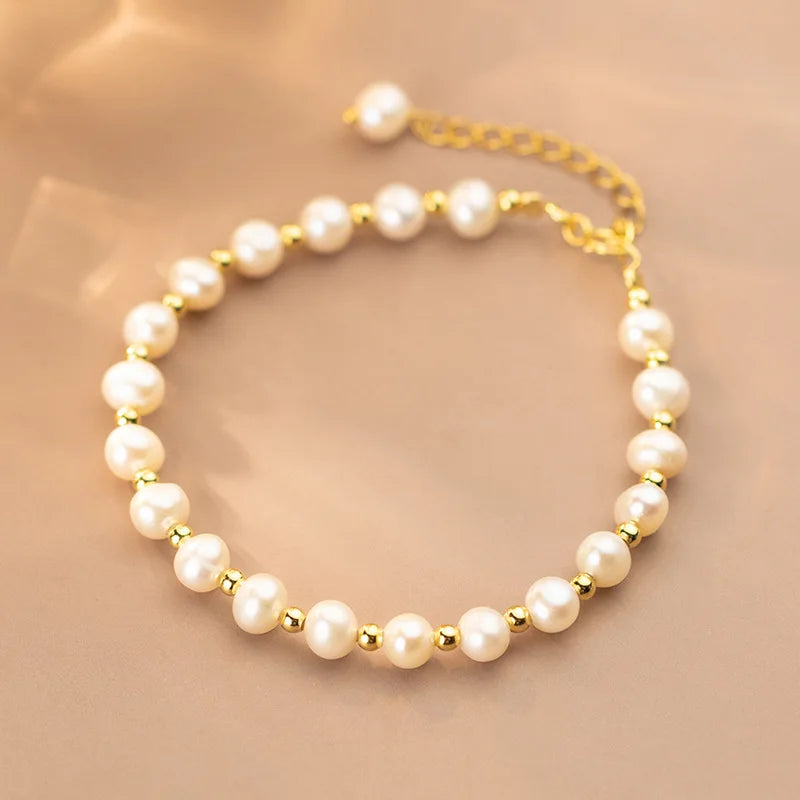 925 Silver Baroque Pearl Bangle Wedding Bracelet