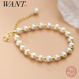 925 Silver Baroque Pearl Bangle Wedding Bracelet