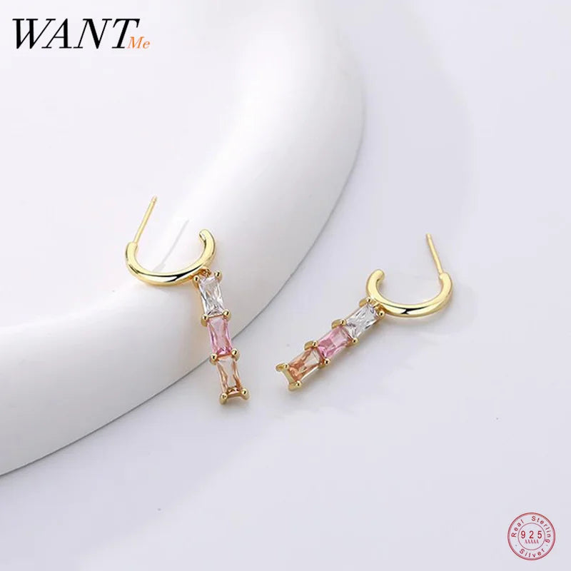 925 Silver Zircon Dangle Earrings Vintage Boho Party Jewelry