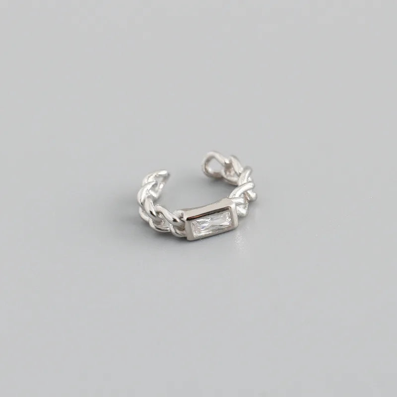 925 Silver Zircon Punk Chain Ear Clip Earrings