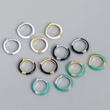 925 Silver Green Enamel Circle Hoop Earrings for Women