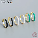 925 Silver Green Enamel Circle Hoop Earrings for Women