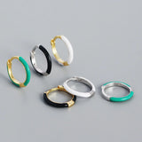925 Silver Green Enamel Circle Hoop Earrings for Women