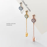 Sterling Silver Chain Demon Eye Zircon Stud Earrings Evil Eyes Jewelry
