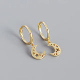 925 Silver Star Moon Pendant Earrings Women Bohemian Party Jewelry