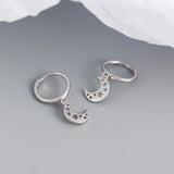 925 Silver Star Moon Pendant Earrings Women Bohemian Party Jewelry