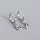 925 Silver Star Moon Pendant Earrings Women Bohemian Party Jewelry