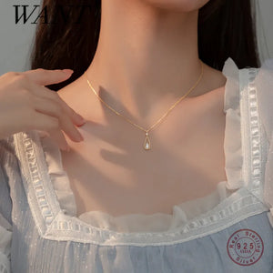 925 Silver Hollow Water Drop Zircon Pendant Necklace Women Jewelry