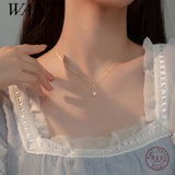 925 Silver Hollow Water Drop Zircon Pendant Necklace Women Jewelry