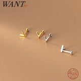 Sterling Silver Initial V Stud Earrings Spiral Beads for Women