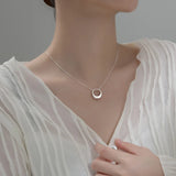 925 Silver Circle Pendant Necklace for Women Wedding