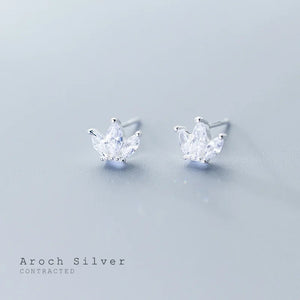 925 Silver Crown Zircon Stud Earrings Anniversary Gift