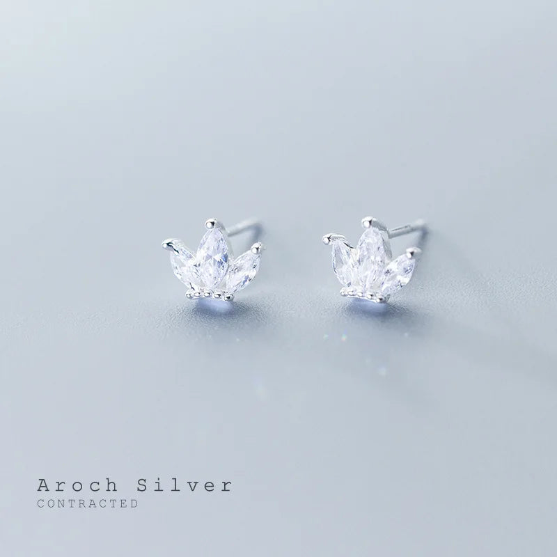 925 Silver Crown Zircon Stud Earrings Anniversary Gift