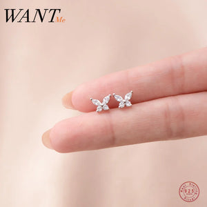 925 Silver Butterfly Stud Earrings with Zircon
