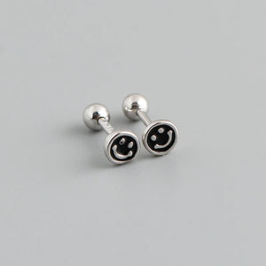 925 Silver Enamel Spiral Beads Stud Earrings Minimalist Smiley Piercing Jewelry