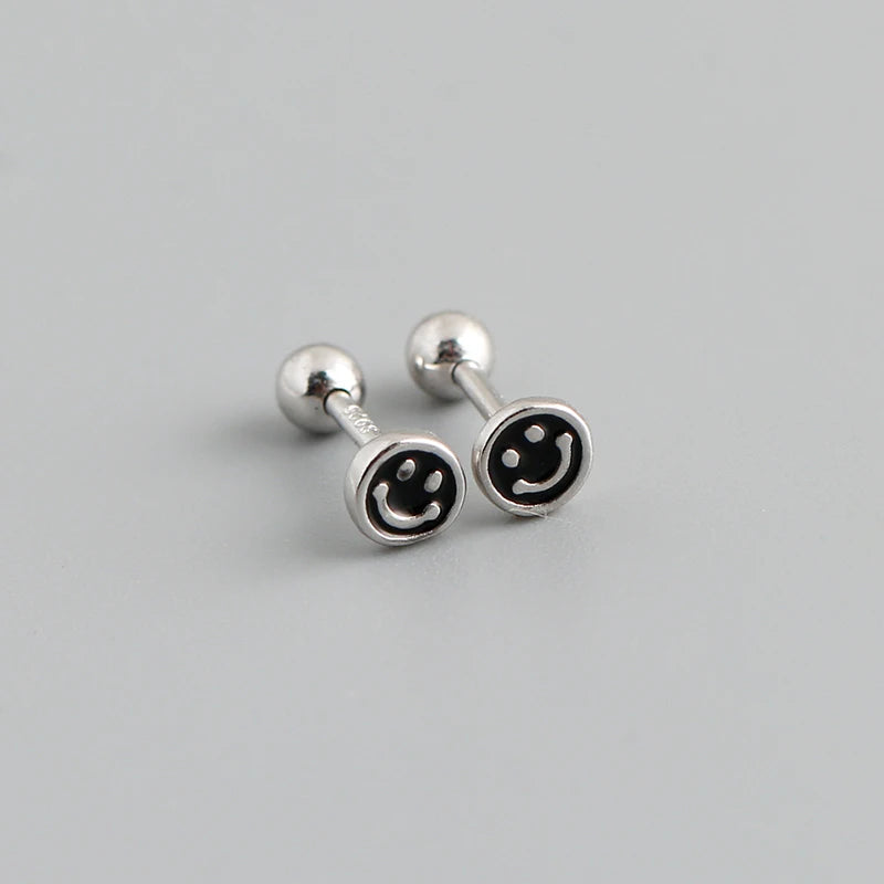 925 Silver Enamel Spiral Beads Stud Earrings Minimalist Smiley Piercing Jewelry
