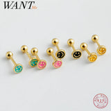 925 Silver Enamel Spiral Beads Stud Earrings Minimalist Smiley Piercing Jewelry