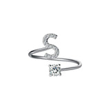 925 Sterling Silver Zircon Initial A-Z Open Finger Ring Women Jewelry