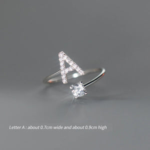 925 Sterling Silver Zircon Initial A-Z Open Finger Ring Women Jewelry