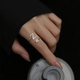 925 Sterling Silver Zircon Initial A-Z Open Finger Ring Women Jewelry