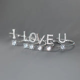 925 Sterling Silver Zircon Initial A-Z Open Finger Ring Women Jewelry