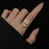 925 Sterling Silver Zircon Initial A-Z Open Finger Ring Women Jewelry