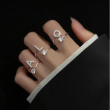 925 Sterling Silver Zircon Initial A-Z Open Finger Ring Women Jewelry