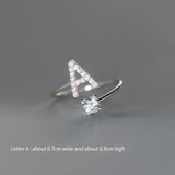 925 Sterling Silver Zircon Initial A-Z Open Finger Ring Women Jewelry
