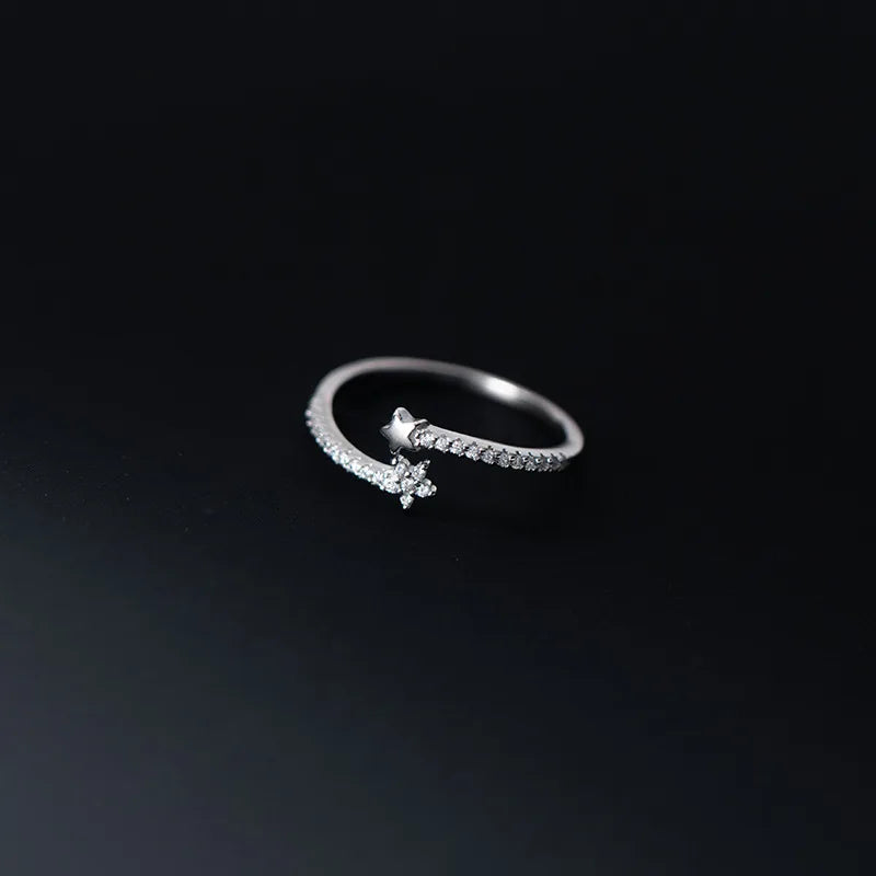 925 Silver Crystal Star Open Finger Ring for Women
