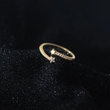 925 Silver Crystal Star Open Finger Ring for Women