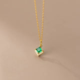 925 Silver Diamond Pave Green Zircon Necklace for Women