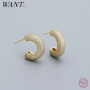 925 Silver Zircon Stud Earrings Women Wedding Jewelry