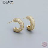 925 Silver Zircon Stud Earrings Women Wedding Jewelry