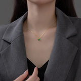 925 Silver Green Zircon Heart Pendant Necklace for Women